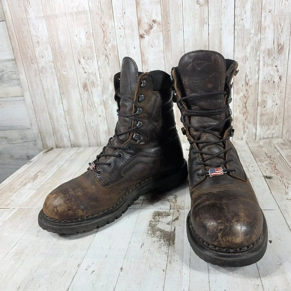 Red Wing 414 Mens 9 D Dark Brown Leather 8 Inch EH Work Boots Lace Up Lug Sole